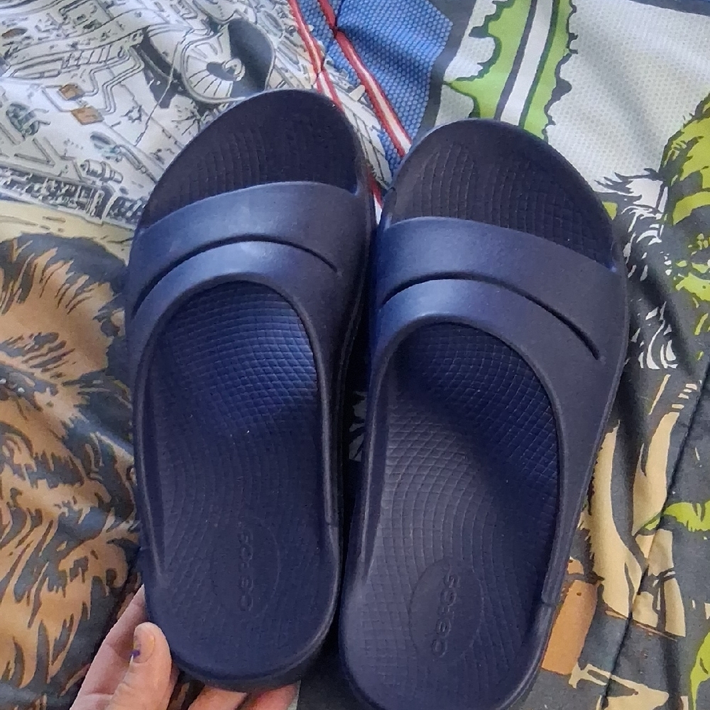Oofos Blue Slide Sandals